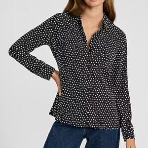 Express Portofino Black and White Georgette Polka Dot Satin Shirt - Small